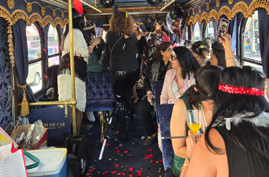 A white vintage-style Parlor Car Trolley inside for corporate events
